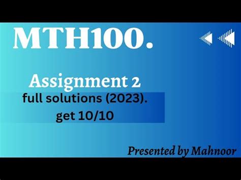 MTH100 Assignment 2 Solutions 2023 Mth100 Assignment 100 Correct