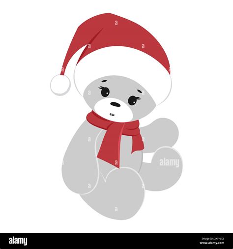 A Sitting Teddy Bear In A Santa Claus Hat Christmas Vector Clipart