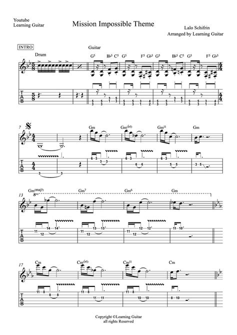 Lalo Schifrin Mission Impossible Theme Guitar Note Andtab Notenblatt