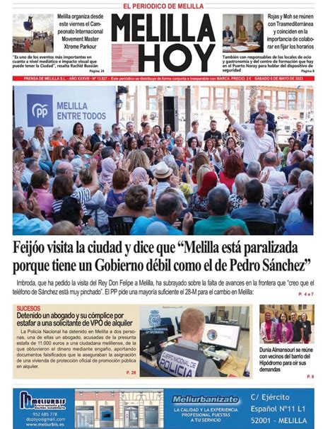 Consulte La Portada De Melilla Hoy Del S Bado De Mayo De