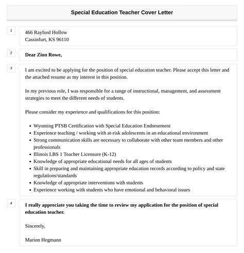 Special Education Teacher Cover Letter Velvet Jobs