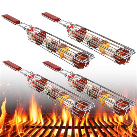 Pcs Long Stainless Steel Kabob Grilling Baskets Portable Grill