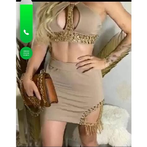 Conjunto Nude Top Saia Bordada Pedraria Dourada Shopee Brasil