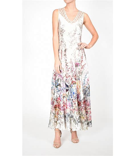 Komarov Floral Print V Neck Maxi Dress Dillards