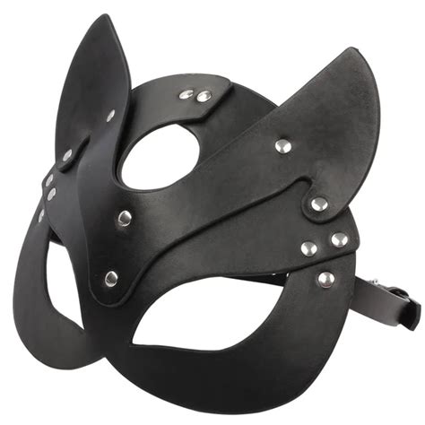 Erotic Cat Women Sex Mask And Collar Cosplay Face Cat Leather Mask Halloween Masquerade Party