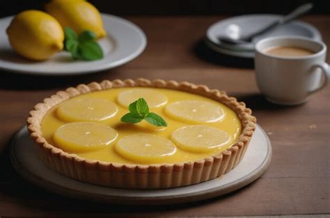 Premium Photo Lemon Tart With Candied Lemon And Mint Leaves