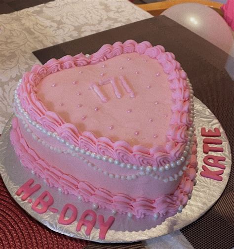 Aesthetic Pink Heart Shaped Seventeenth Birthday Cake 19th Birthday