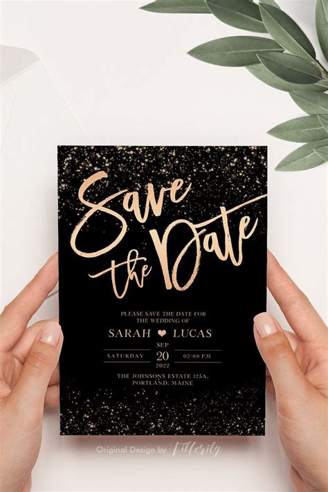 Save The Date Invitation Rose Gold Save The Date Invitation Template