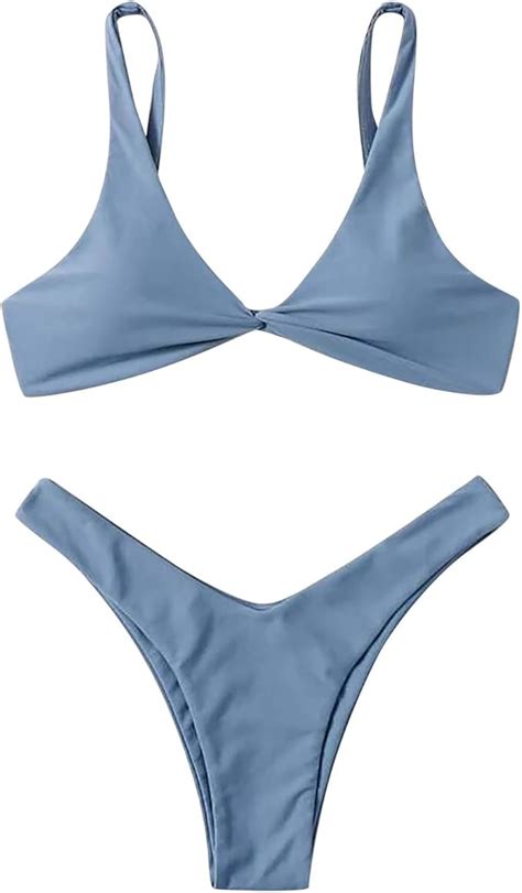 Damen Bikini Set Triangel BH Bikini Rückenfrei Bademode Push Up High