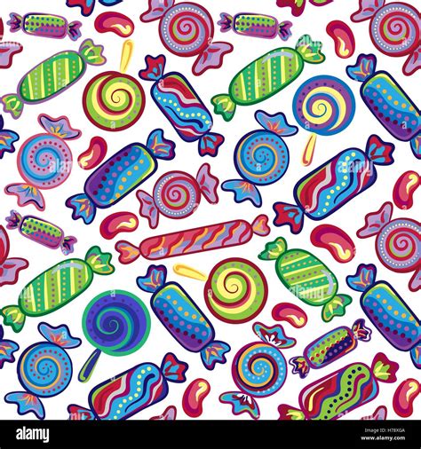 Cute Seamless Pattern With Colorful Sweets Seamless Different Sweets