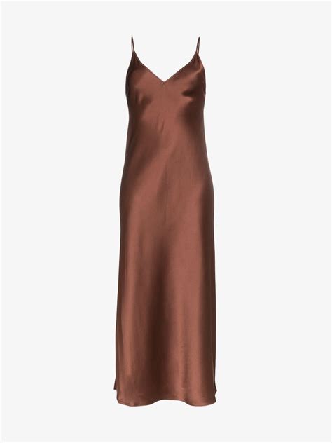 Joseph Clea Silk Slip Midi Dress In Brown Lyst