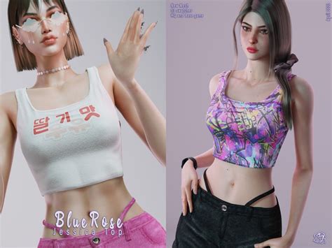 Jessica Set Bluerose Sims Colorful Crop Tops Sims Clothing Crop