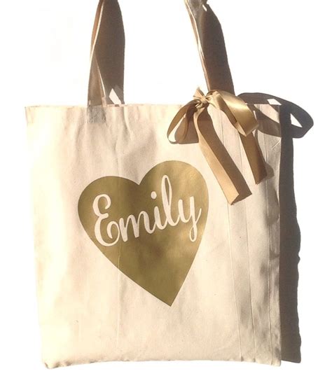 Heart Personalized Canvas Tote Bag With Satin Ribbon Personalized