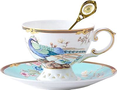 Yolife Flowering Shrubs Tea Cups And Saucers Set Ivory Ceramic Tea