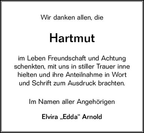 Traueranzeigen Von Hartmut Arnold Vrm Trauer De