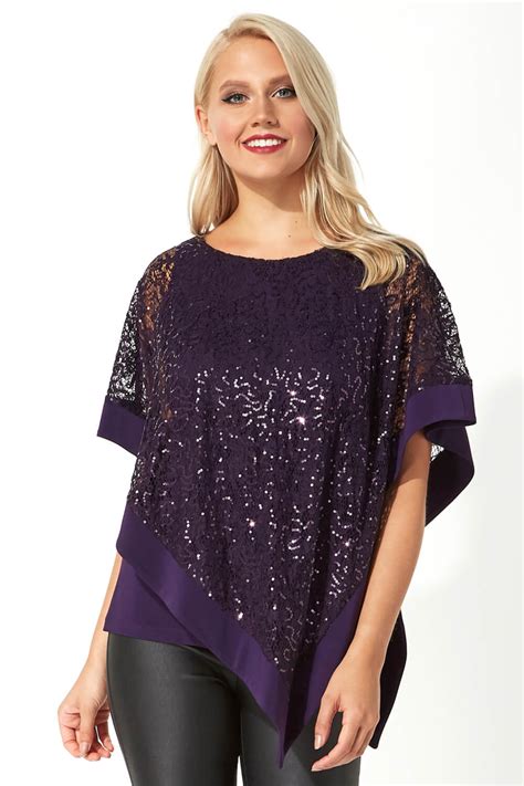 Sequin Embellished Overlay Top In Purple Roman Originals Uk