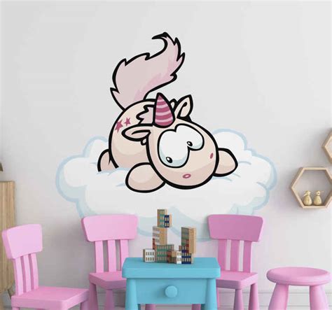 Sticker Mural Licorne Sur Un Nuage TenStickers