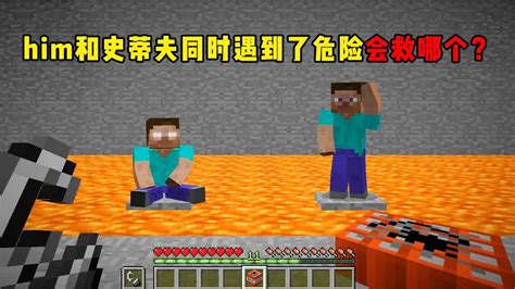 我的世界：him和史蒂夫同时遇到了危险，你会救他们吗？ Youtube