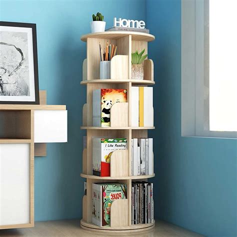 Buy Tnueeio Tier Wooden Rotating Bookshelf Natural Wood Revolving