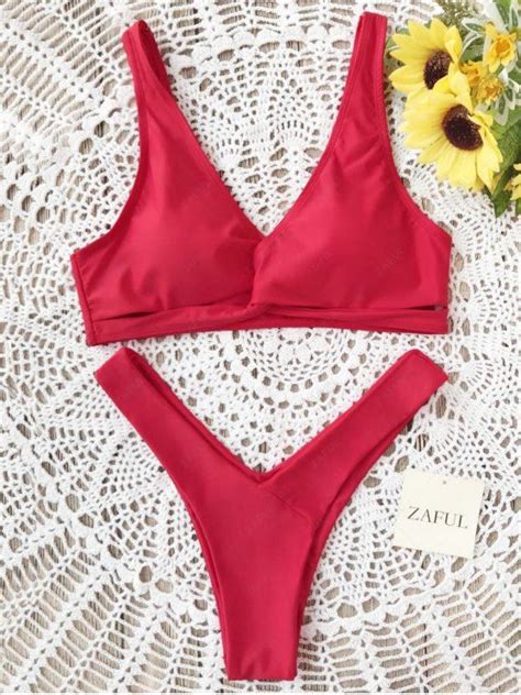 18 OFF 2021 Twist Front Padded Thong Bikini In RED ZAFUL