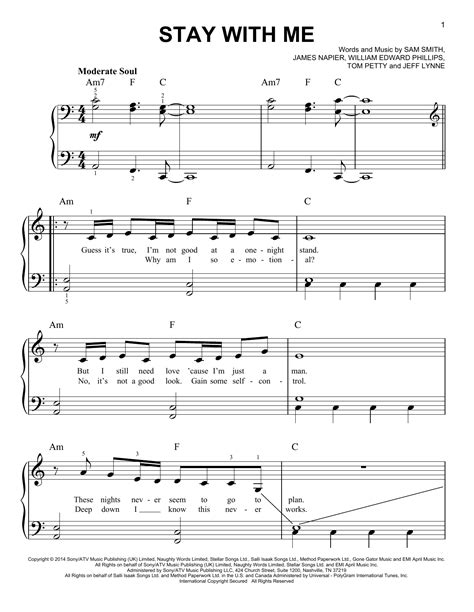 Stay With Me By Sam Smith Sheet Music For Easy Piano At Sheet Music Direct