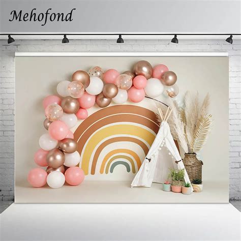 Mehofond Pink Bohemian Balloons Backdrop For Photography Cake Smash