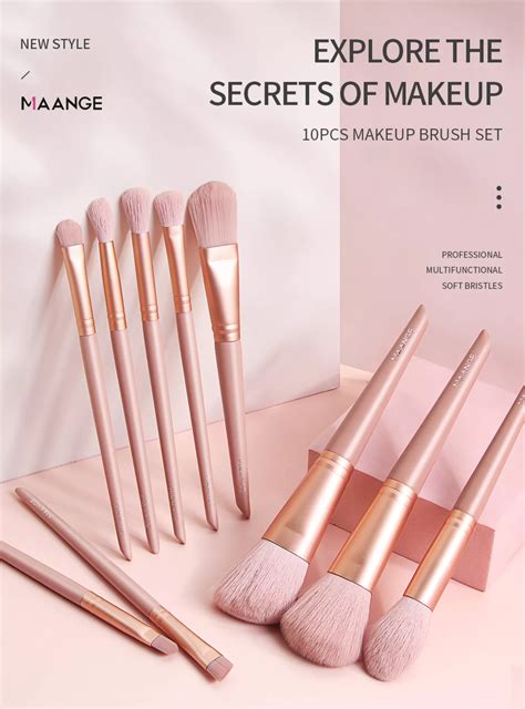 Maange 10pcs Professional Makeup Brush Set With Natural Hair Powder