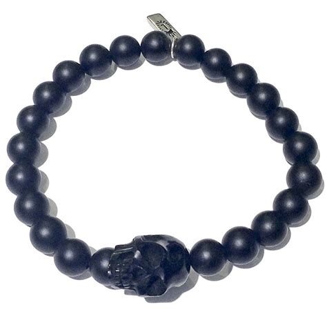 8mm Jet Skull Onyx Mens Bracelet Mens Bracelets Lazaro Soho