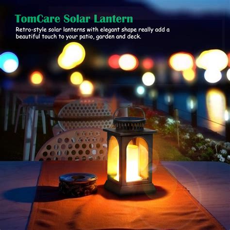 Tomcare Solar Lights Flickering Flame Upgraded Metal Solar Lantern