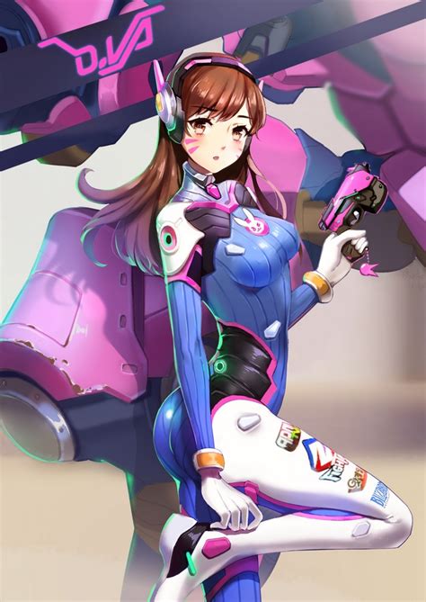 Anime Long Hair Bodysuit Weapon Anime Girls Gun Overwatch D Va