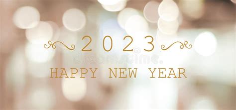 Happy New Year 2023 On Blur Abstract Bokeh Background New Year Greeting Card Banner Stock