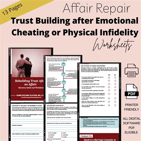 Affair Recovery Therapy Worksheets Infidelity Trust Cheating Worksheets Library