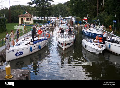 Recreational Yachts Inside Lock Guzianka Between Two Lakes In Ruciane