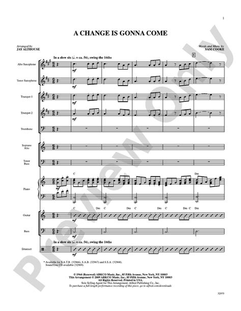 A Change Is Gonna Come: Score: Choir Score - Digital Sheet Music Download