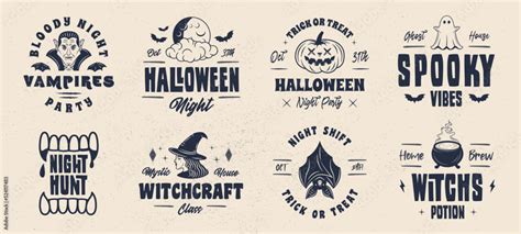 Halloween logo set. Spooky, scary emblems. Halloween design. Retro ...