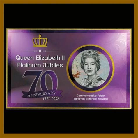 70 ANNIVERSARY JUBILEE Queen Elizabeth II 1952 2022 Bahamas 1 2 Dollar