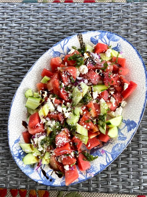 Watermelon Cucumber Salad Recipe - With Basil, Feta, And Balsamic Glaze