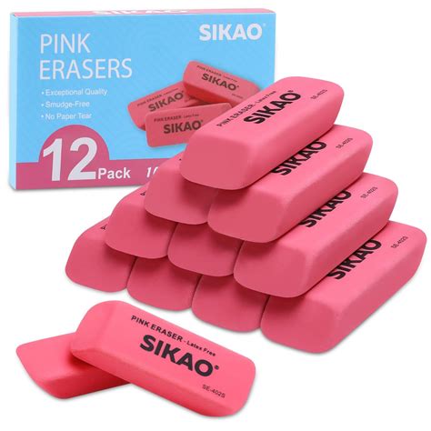 Pink Erasers 12 Pack Pencil Erasers For Kids Pink Bevel