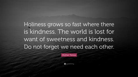 Mother Teresa Quote “holiness Grows So Fast Where There Is Kindness The World Is Lost For Want