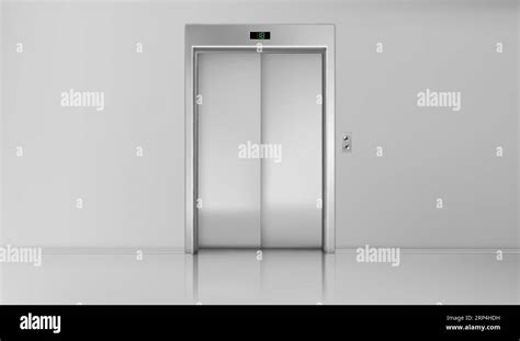 Elevator Doors Close Lift Cabin Entrance With Chrome Metal Buttons