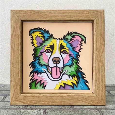 Colorful Border Collie 3d Layered Svg 3d Dog Shadow Box Dog Etsy