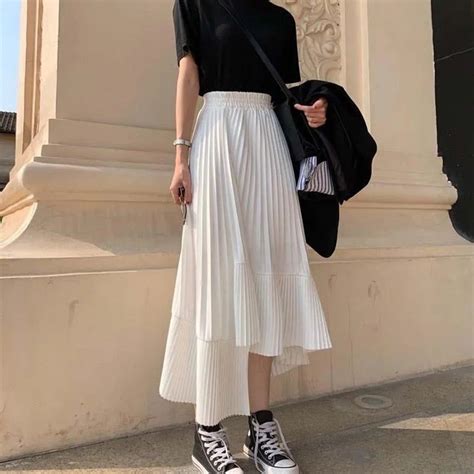 Reno Pleated Asymmetrical Long Skirt Long Skirt Outfits Long Skirts