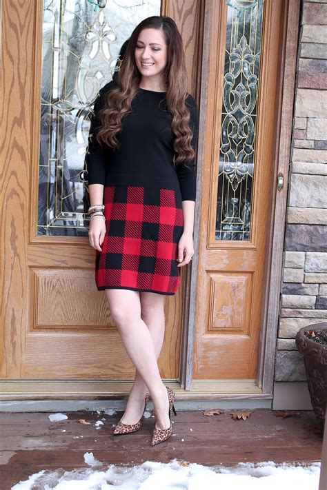 Red Buffalo Plaid Dress And A Linkup Jersey Girl Texan Heart