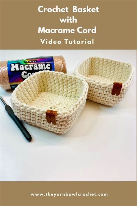 Crochet Square Basket with Macrame Cord | Crochet basket pattern ...