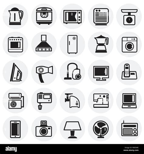 Home Appliance Icons Set On Circles Background For Graphic And Web