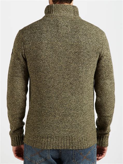 Timberland Lambswool Donegal Half Zip Sweater In Olive Brown For Men