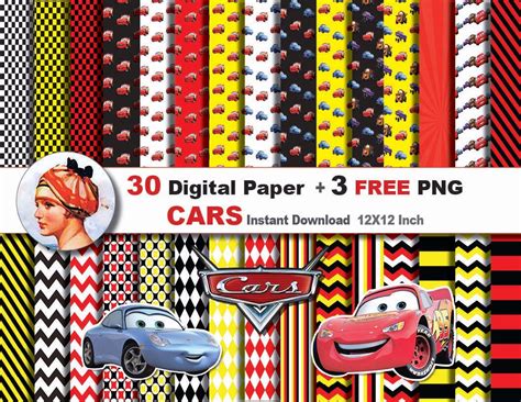 30x Disney Cars Digital Paper 3 FREE Png Digital Clipart Paper