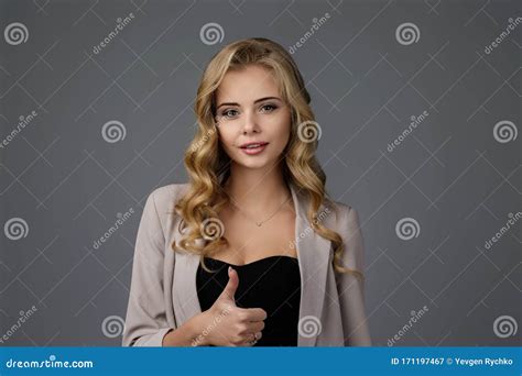 Portrait Of Young Beautiful Woman Showing Thumbs Up Stock Image Image