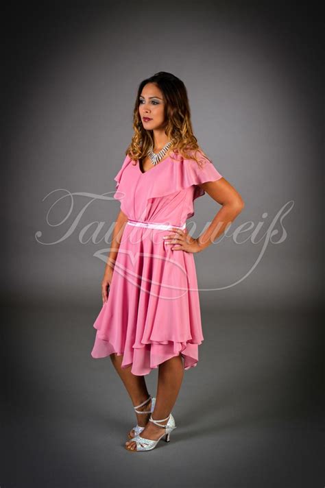 Brautjungfernkleid TWSP03 Pink Aus Chiffon Mehrlagig Mit Kurzarm