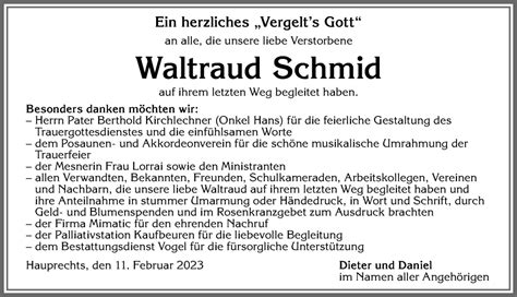 Traueranzeigen Von Waltraud Schmid Augsburger Allgemeine Zeitung